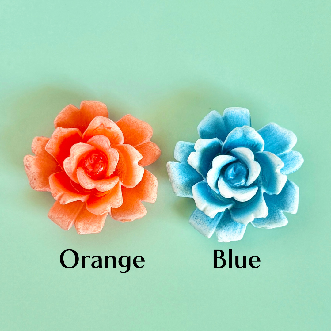 W.Germany Vintage Plastic Flower Rose 28mm【Orange / Blue 】