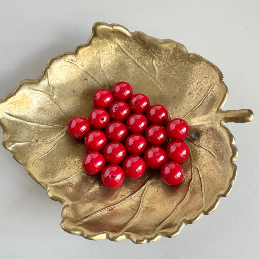 【Made in Japan 】AKADAMA Glass Beads Retro Red color coated 7mm【20 pcs or 1 strand】