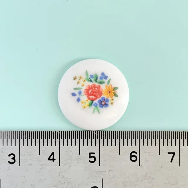 Japan Vintage Flower Decal Glass Cabochon Round 18mm