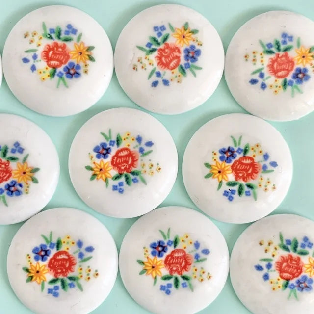 Japan Vintage Flower Decal Glass Cabochon Round 18mm