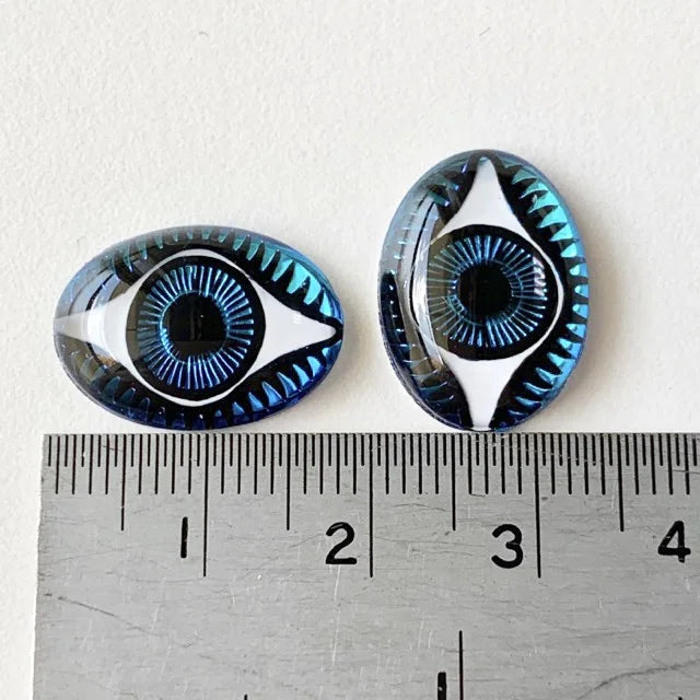 Czech Vintage Glass Intaglio Eye Bermuda Blue 18×13mm