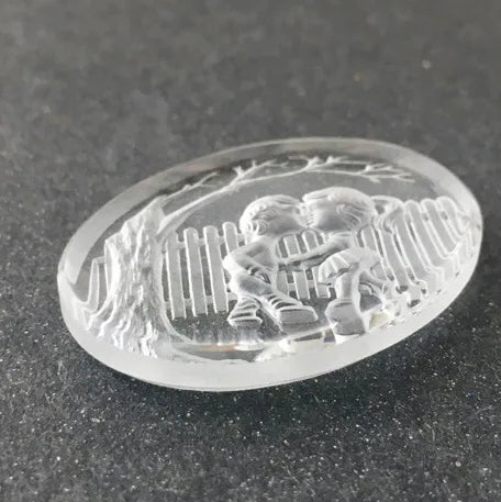 W.Germany Vintage Glass Intaglio Children 40x30mm