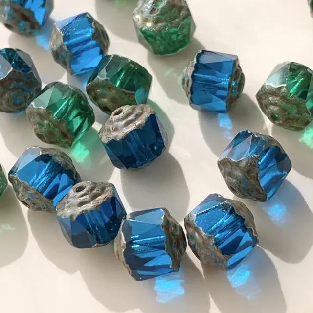 Czech Pressed Double Face Beads Blue-Green Mix 8mm【5 pcs】
