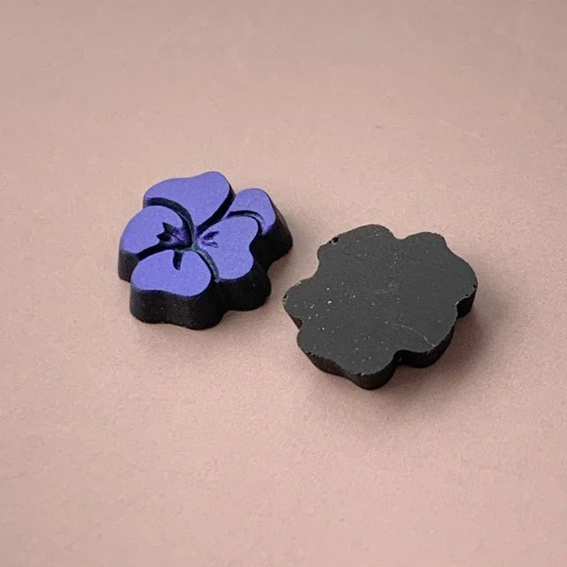 W.Germany Vintage Glass Cabochon Pansy Matt Jet AB 10mm