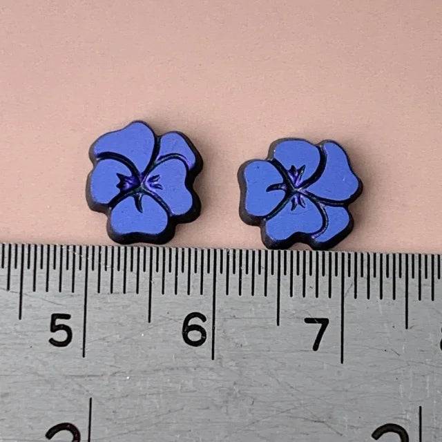 W.Germany Vintage Glass Cabochon Pansy Matt Jet AB 10mm