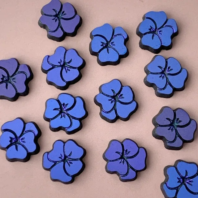 W.Germany Vintage Glass Cabochon Pansy Matt Jet AB 10mm