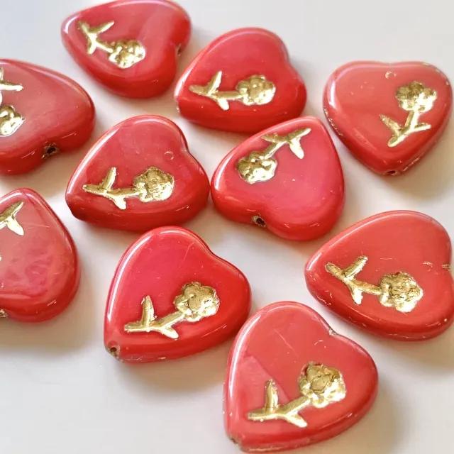 Czech Pressed Floral Flat Heart 17x16mm【2 pcs】