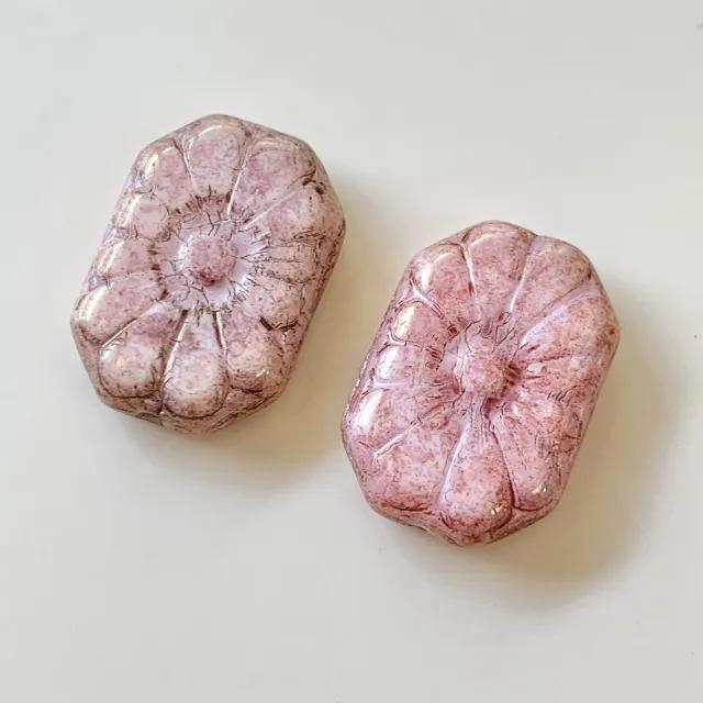 Czech Pressed Glass Beads Rectangle Flower 19x13mm【2 pcs】