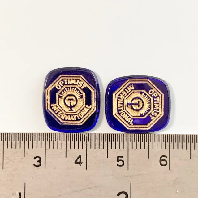 W.Germany Vintage Glass Intaglio Optimist International Cobalt 16x14mm