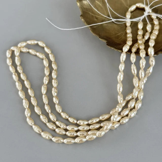 【Made in Japan】Vintage Rose Brand Glass Baroque Pearl Navette Beads 3x6mm