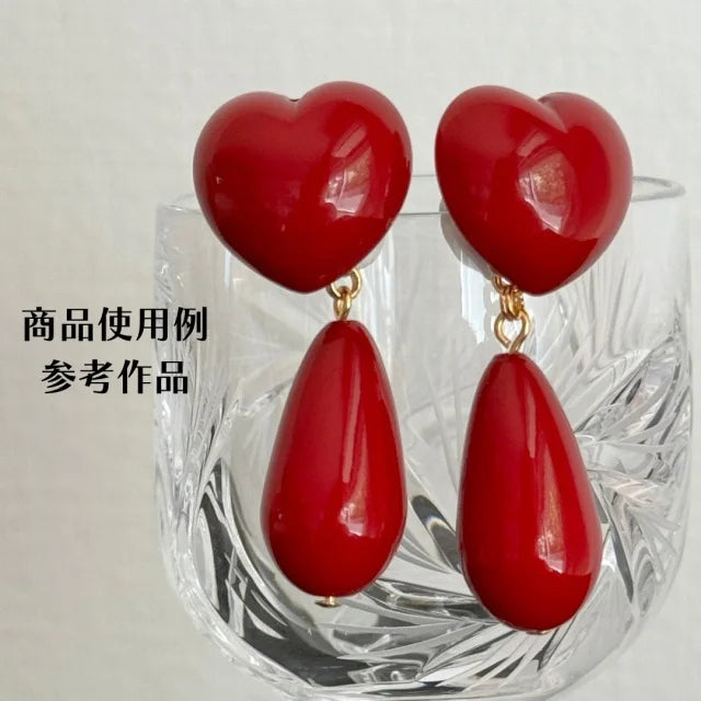 【Made in Japan】AKADAMA HEART Plastic Cabochon Retro Red color coated 17x18mm