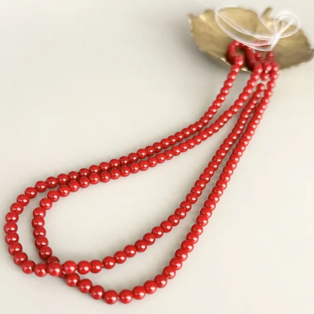 【Made in Japan 】AKADAMA Glass Beads Retro Red color coated 4mm【30 pcs or 1 strand】