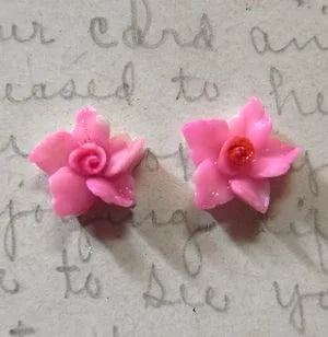 Japan Vintage Pink Plastic Roses 10mm 【2pcs】