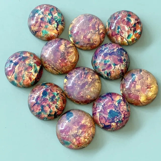 Czech Vintage Glass Fire Opal Cabochon Round 15mm