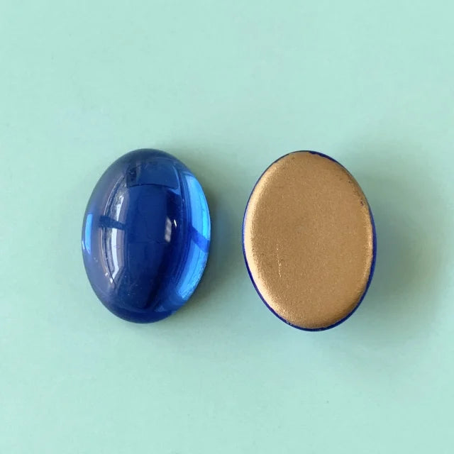 Czech Vintage Glass Cabochon Oval Sapphire 18x13mm