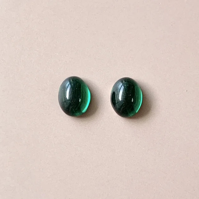 Czech Vintage Glass Cabochon Oval Emerald 8×6mm【2pcs】