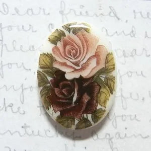 Vintage Glass Cabochon・Two Roses・30×22mm