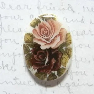 Vintage Glass Cabochon・Two Roses・30×22mm