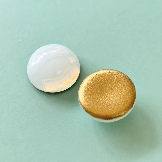 Czech Vintage Glass Cabochon Round White Opal 13mm