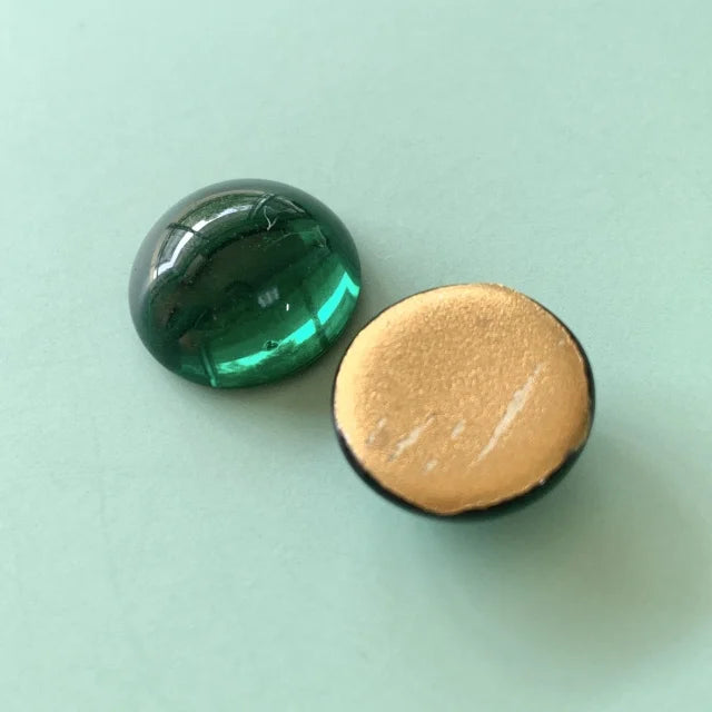 Czech Vintage Glass Cabochon Round Emerald 13mm