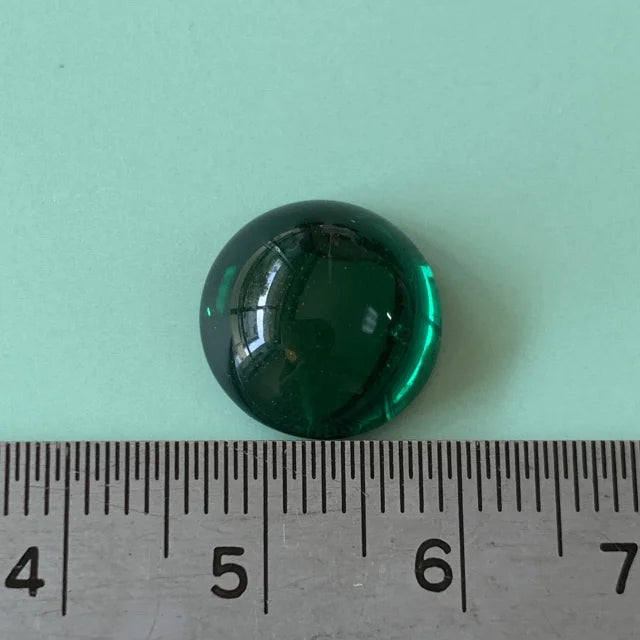 Czech Vintage Glass Cabochon Round Emerald 13mm