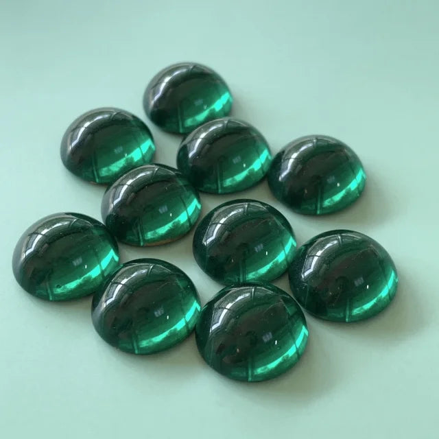 Czech Vintage Glass Cabochon Round Emerald 13mm