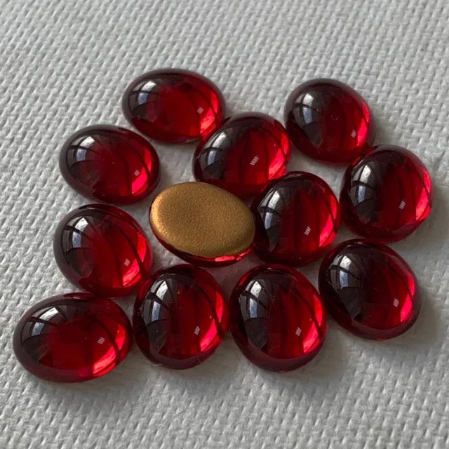 Czech Vintage Glass Cabochon Oval Siam Ruby 10×8mm 【2pcs】