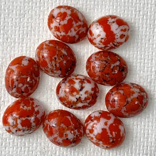 Czech Vintage Glass Cabochon Coral Matrix 10×8mm