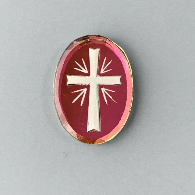 Czech Vintage Glass Intaglio Cross Vitrail Medium 25×18mm