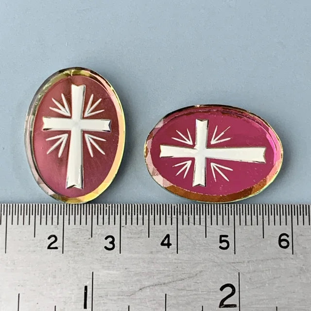 Czech Vintage Glass Intaglio Cross Vitrail Medium 25×18mm