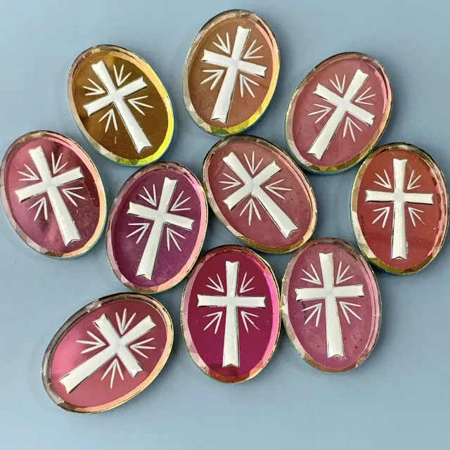Czech Vintage Glass Intaglio Cross Vitrail Medium 25×18mm