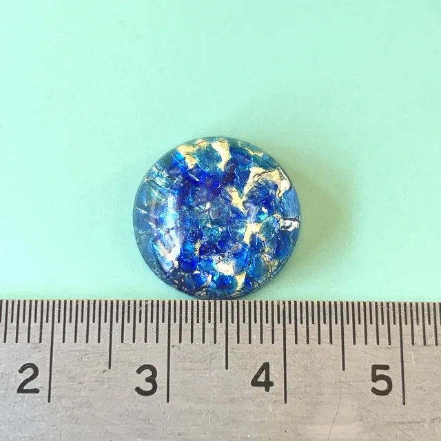 Czech Vintage Glass Fire Opal Cabochon Round Blue 15mm