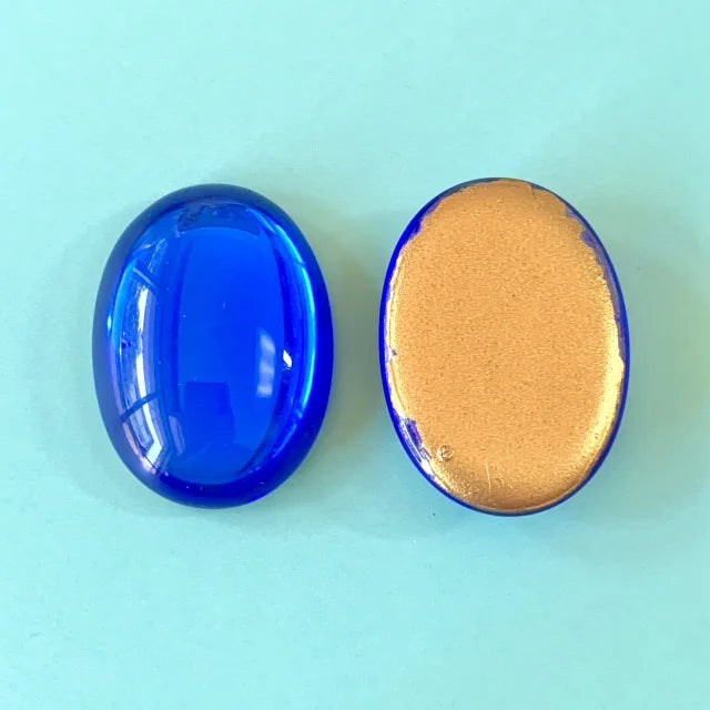 チェコ製Vintageガラスカボション・Oval・Sapphire 25×18mm