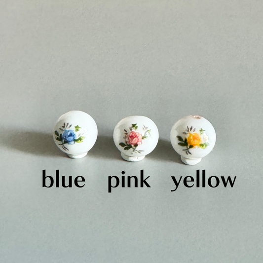 Japan Vintage Decal Flower Rose Glass Beads 7-8mm 2pcs