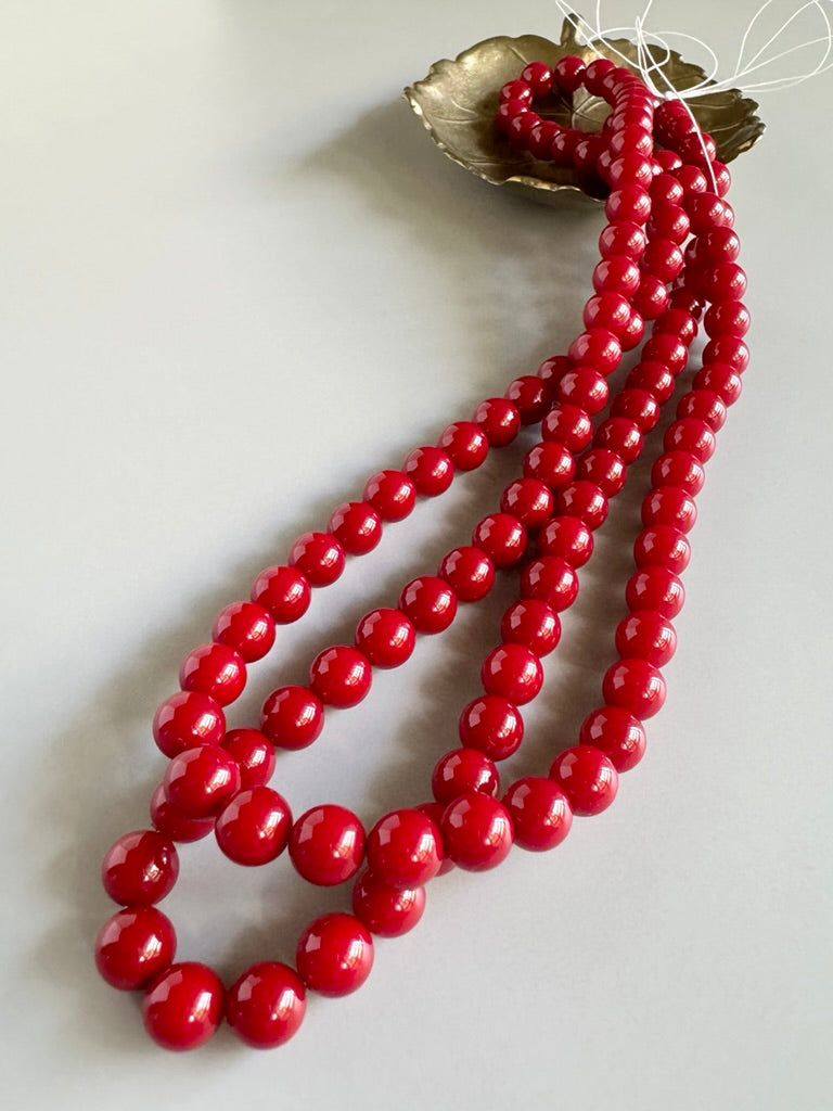 【Made in Japan 】AKADAMA Glass Beads Retro Red color coated 7mm【20 pcs or 1 strand】