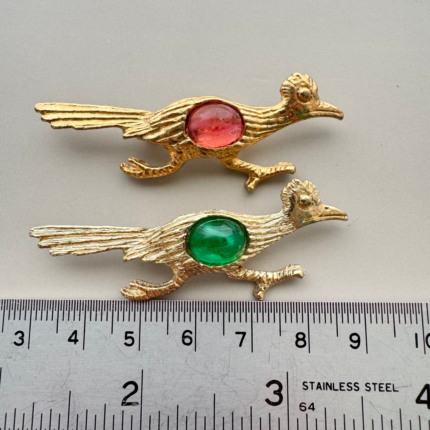 Vintage Brooch Roadrunner【Pink/Green】