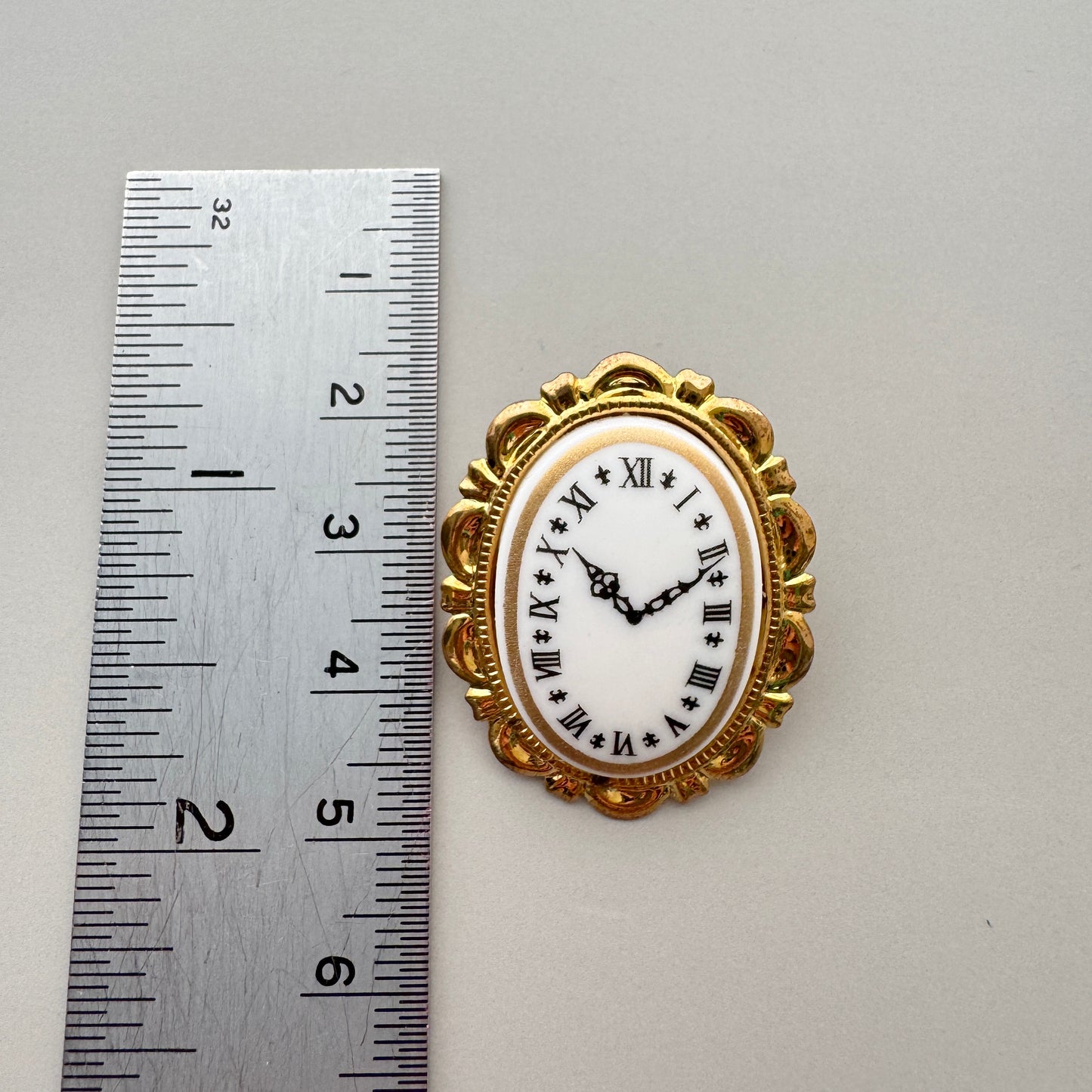 Vintage Style Clock Cameo Brooch