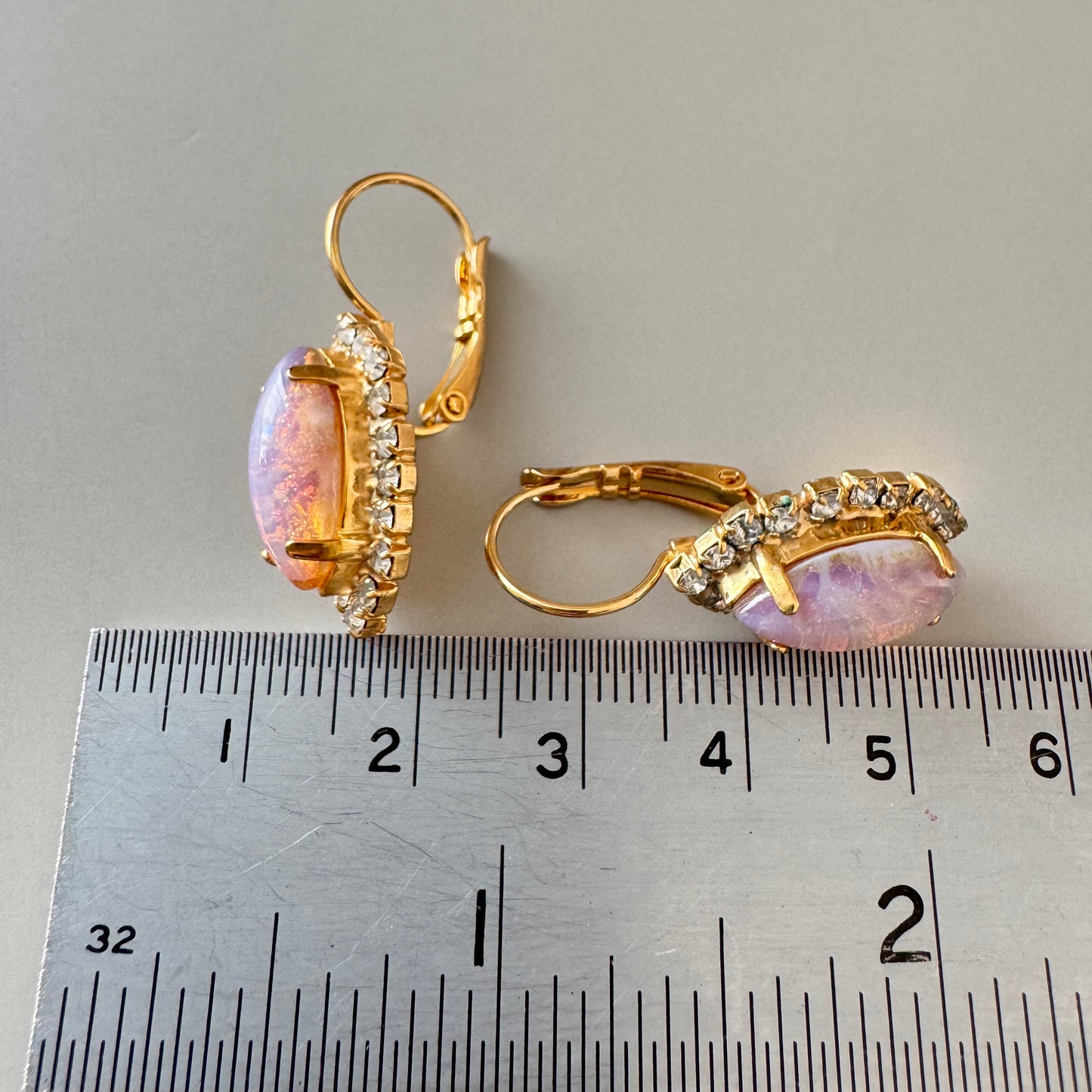 Vintage Fire Opal Glass Pierced Earrings