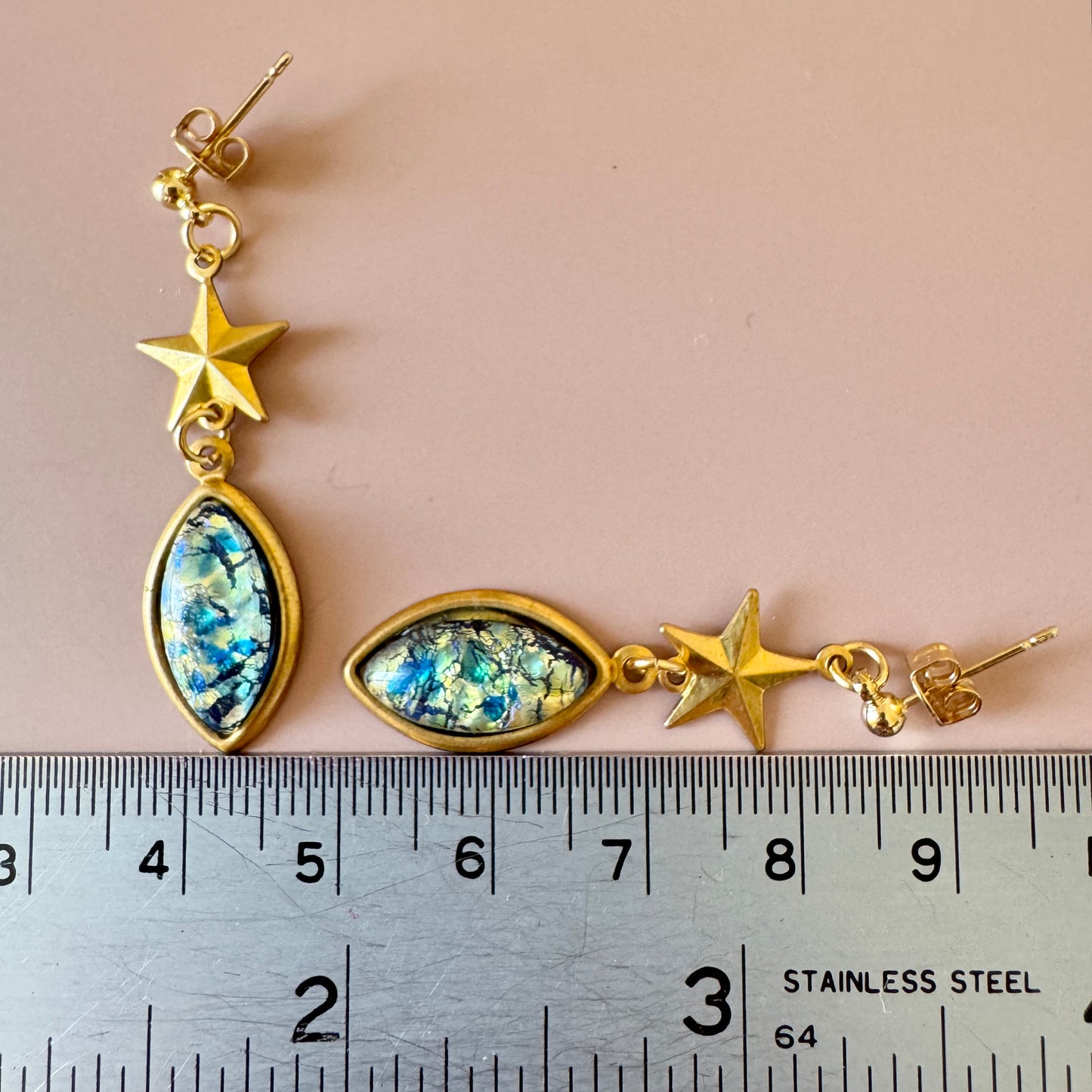 Vintage Fire Opal Glass Pierced Earrings