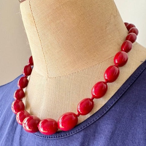 【Made in Japan 】AKADAMA Retro Red Oval Gradation Necklace 16.54 inch