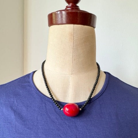 【Made in Japan 】AKADAMA Retro Red/Black Choker Necklace 16.14 inch