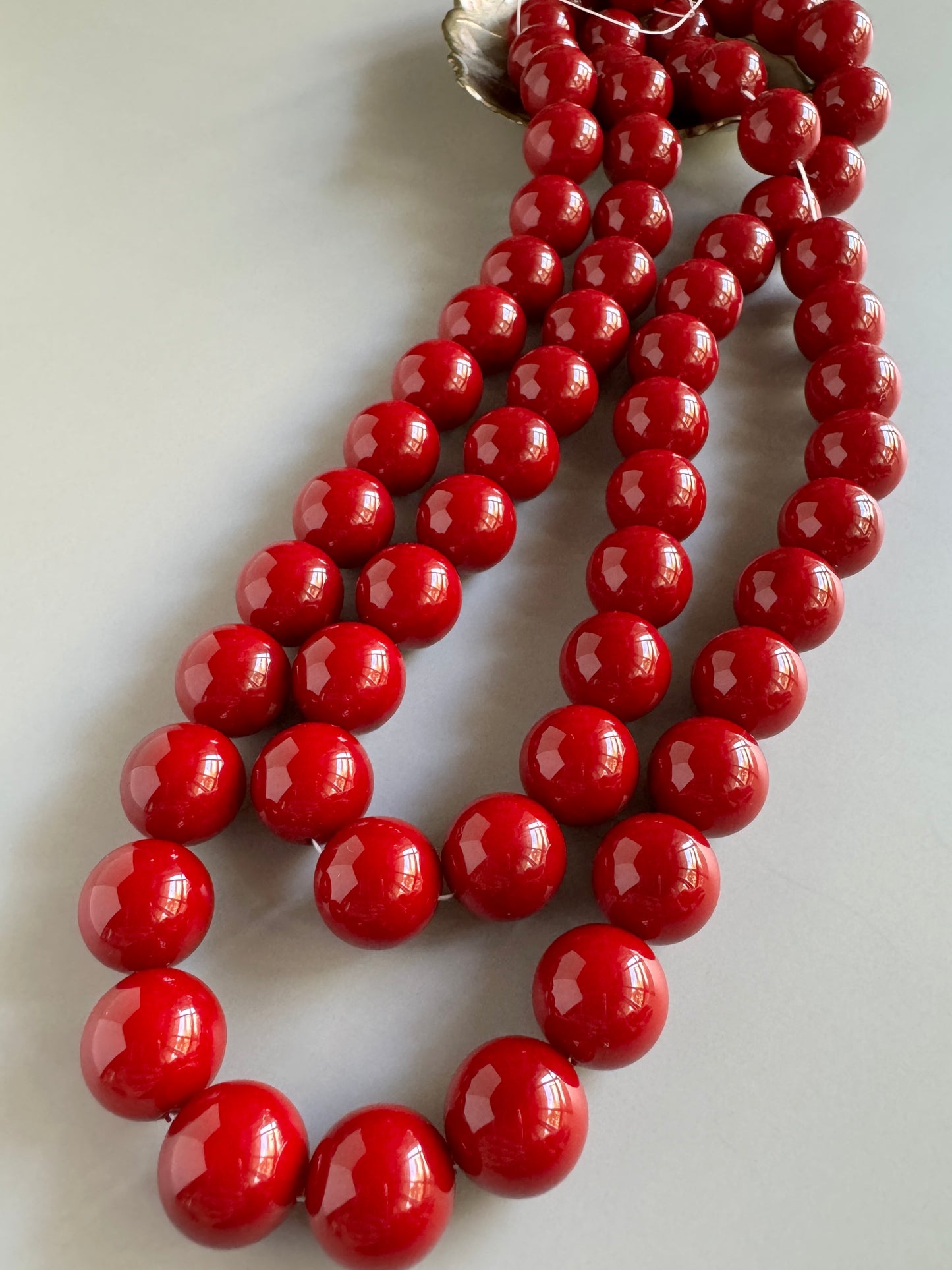 【Made in Japan 】AKADAMA Glass Beads Retro Red color coated 12mm【5 pcs or 1 strand】