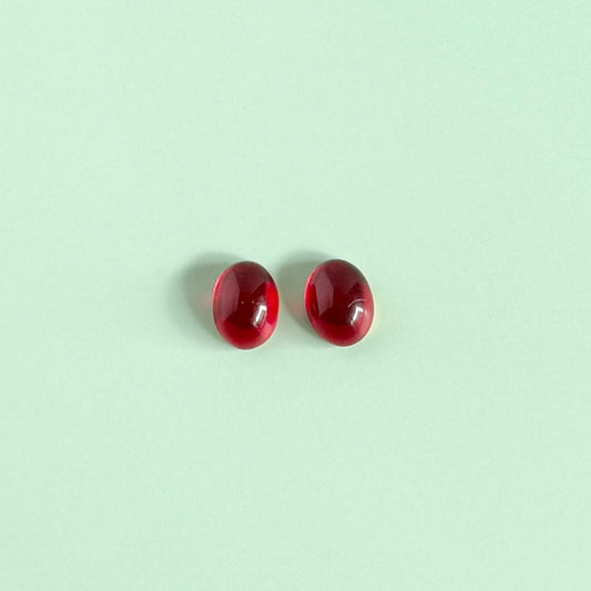 Vintage Glass Cabochon Oval Ruby 8x6mm【2pcs】
