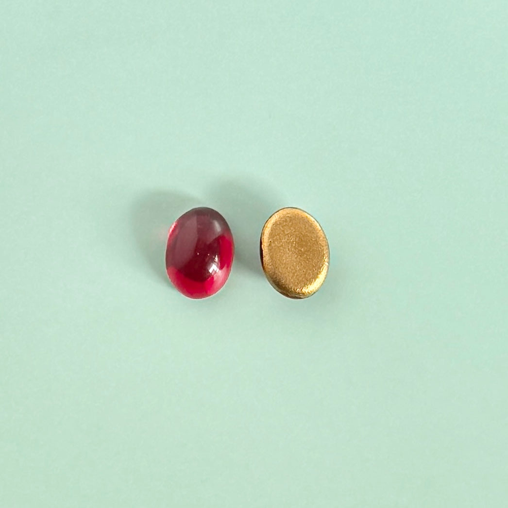 Vintage Glass Cabochon Oval Ruby 8x6mm【2pcs】