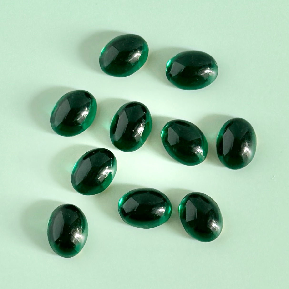 Czech Vintage Glass Cabochon Oval Emerald 8×6mm【2pcs】