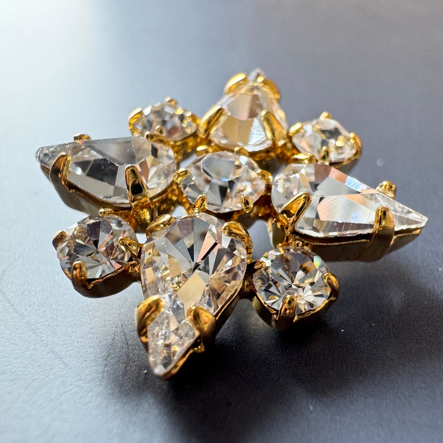 Czech Glass Rhinestone Button Starburst Crystal/Gold 20mm