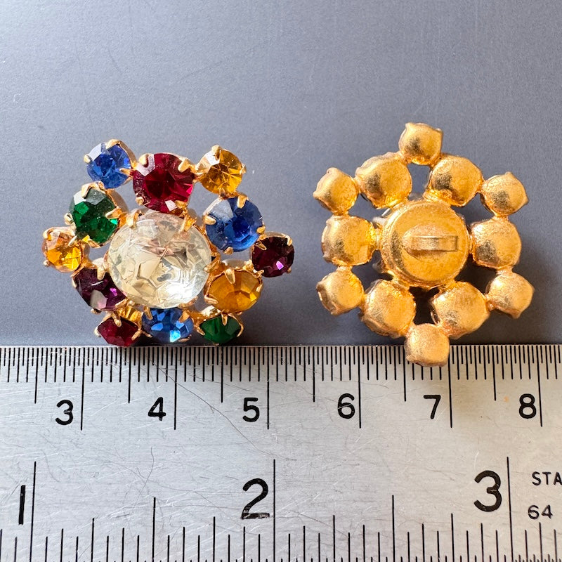 Czech Glass Rhinestone Button Multicolor/Gold 25mm
