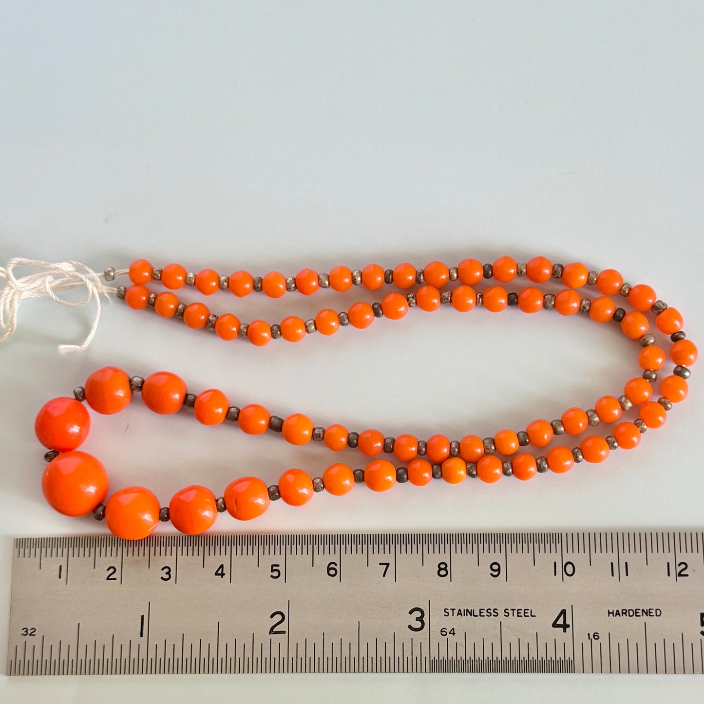 Japan Vintage Glass Beads Size Gradation Strand Orange 46cm