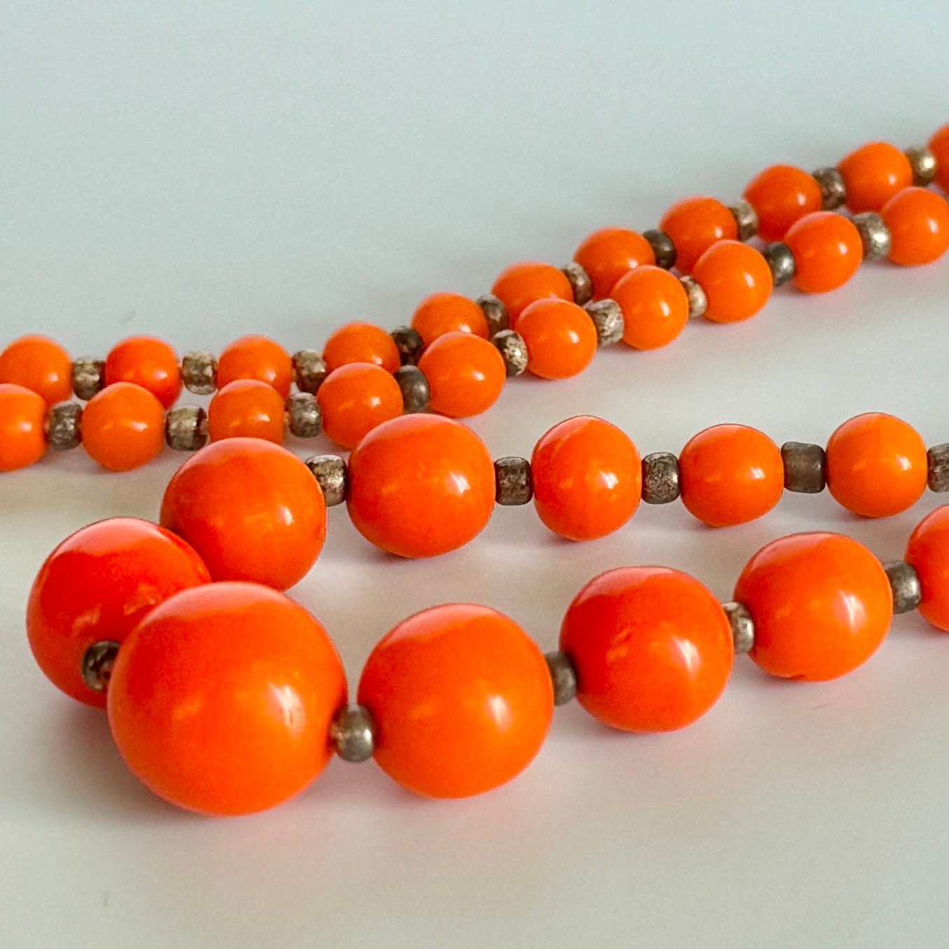 Japan Vintage Glass Beads Size Gradation Strand Orange 46cm