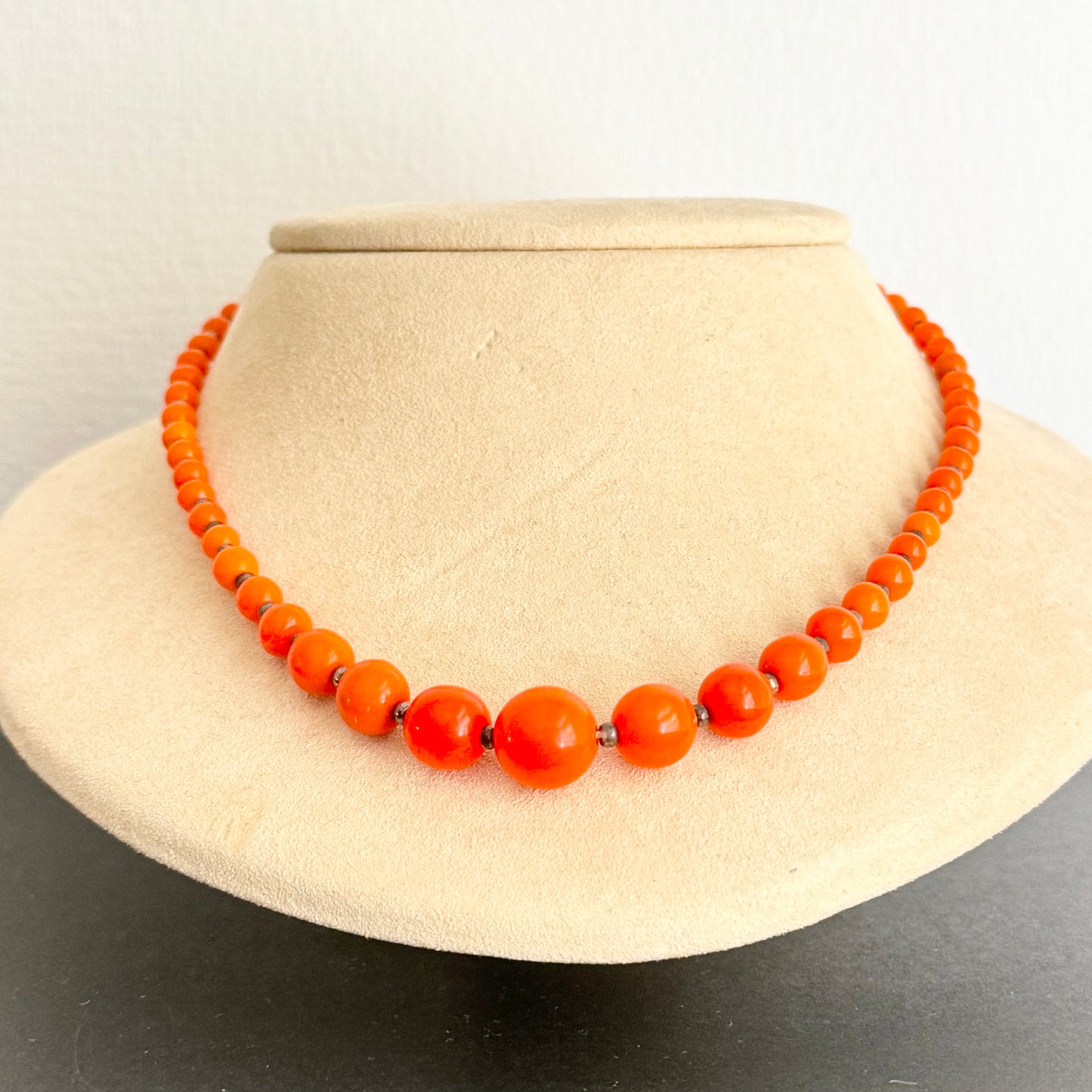 Japan Vintage Glass Beads Size Gradation Strand Orange 46cm